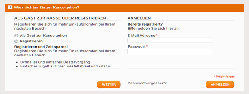 Registrierung Registrieren oder als Gast einkaufen